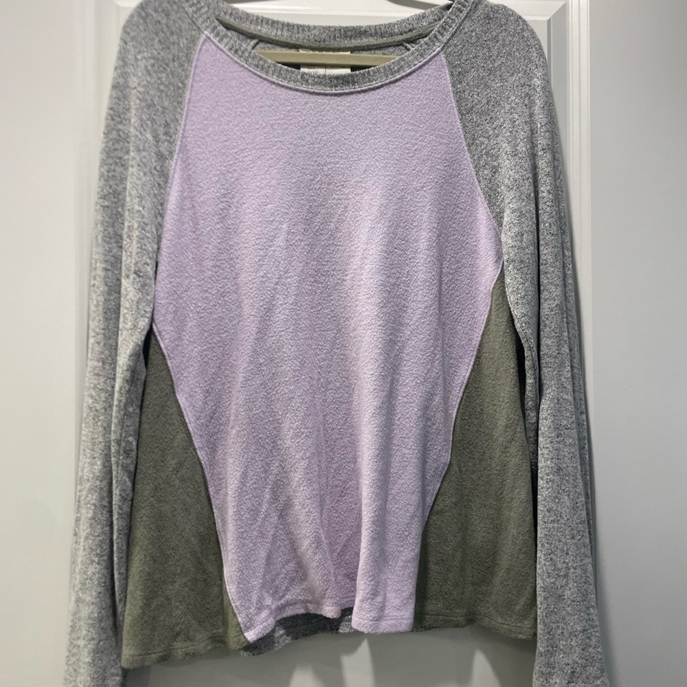 Anthropologie Gray and Lavender Long Sleeve Top